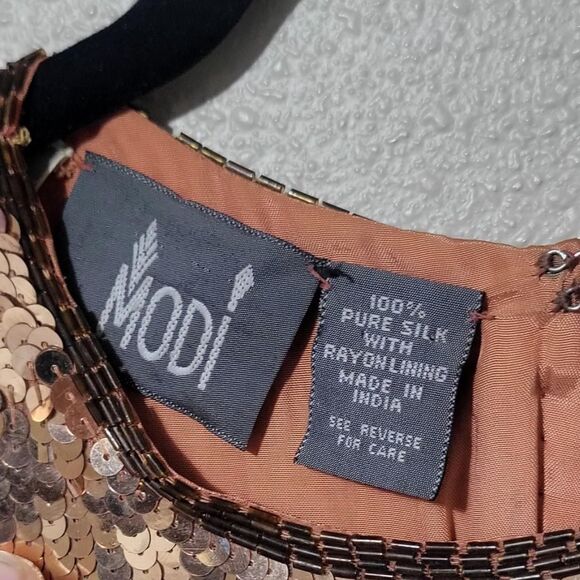 90s Modi rose gold sequin silk mini dress, size small (6 - 8) - Picture 4 of 8